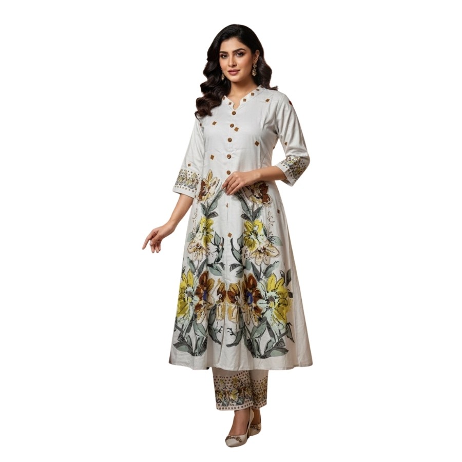 Elegant Floral Long Kurti Set – Premium Cotton Collection