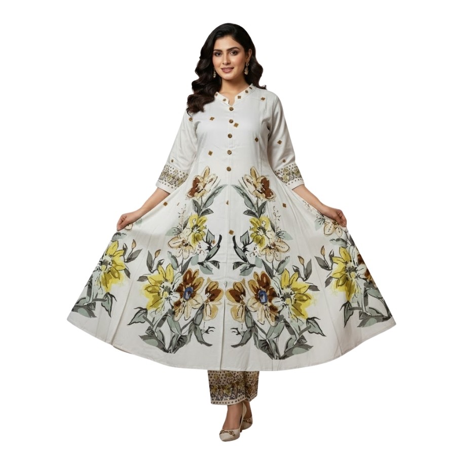 Elegant Floral Long Kurti Set – Premium Cotton Collection
