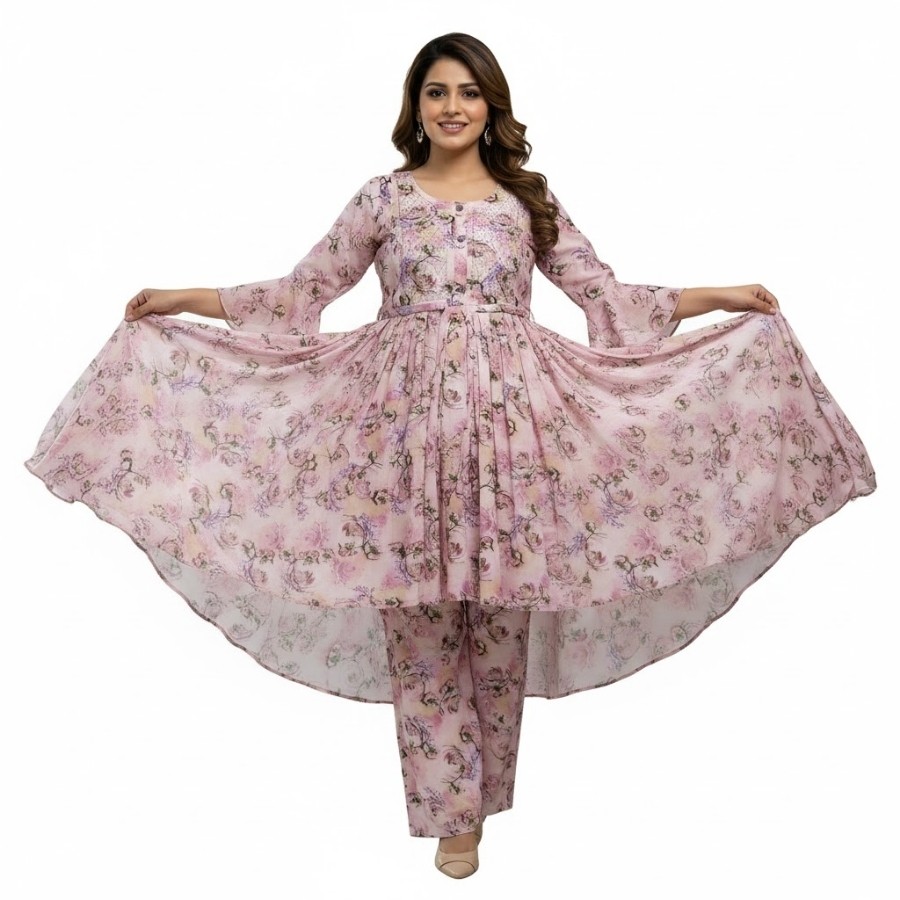 Floral Charm Peplum 2-Piece Set – Moddhanno Premium Cotton Collection